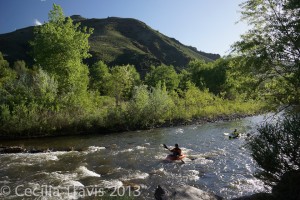 Kayakers seen from Wheelchair accessible Clear Creek Trail, Golden CO