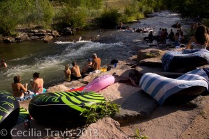 Summer crowd by Clear Creek, Golden