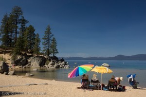 Accessible Beach Mat and picnickers on Lake Tahoe, Sand Harbor - Lake Tahoe Nevada State Park
