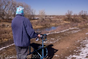 Viewing ducks on accessible path by the South Platte River, South Platte Park, Littleton CO