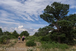 Hikers on partly wheelchair accessible Marshal Mesa Loop Trail, Boulder Co. Open Space, Colorado between Golden and Boulder