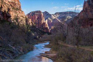 Virgin River and Wheelchair accessible paved Riverside Walk, Zion National Park UT